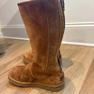 UGG Chestnut Suede Mid-Calf Boots kingnight sheepskin zipper back Sherpa warm 8